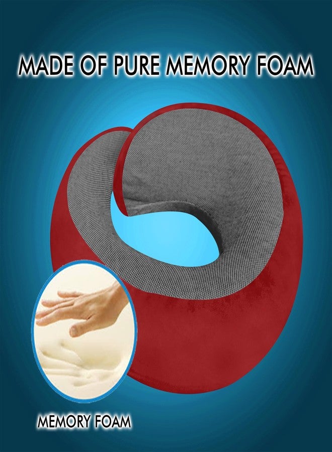 GREELI Premium Memory Foam Neck Pillow for Travel, Compact & Portable Airplane Travel Pillow Combo with Soft Eye Mask and Carry Bag. (RED) - Image 2